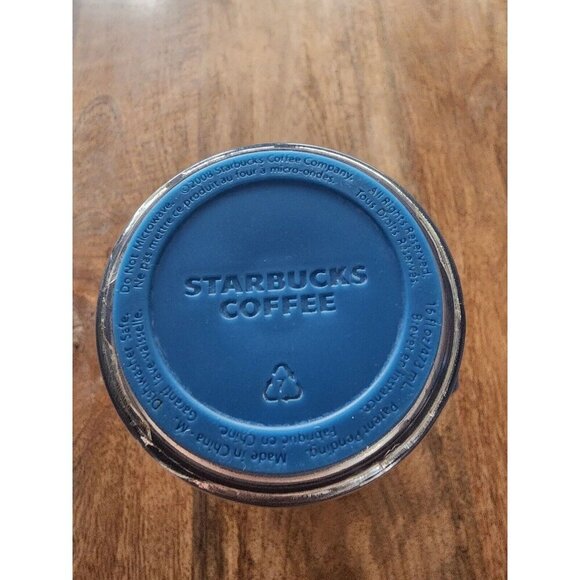 2008 Starbucks Blue Acrylic Coffee Cup Tea Mug Tumbler w/Rubber Handle 16oz - Picture 4 of 4